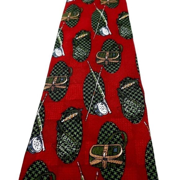 Repp Ltd Silk Tie Red Print Fishing‎ Long Wide - Picture 2 of 6